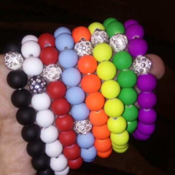 Neon Yellow Ball Shamballa Stretch Bracelet Unisex - Picture 5 of 8